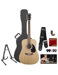 Squier by Fender SA-50 Dreadnought Acoustic Guitar w/ Strings, Strap, Tuner, Stand, Picks, Hard Case & Online Lesson