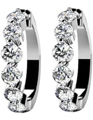 1.00 ct Ladys Round Cut Diamond Hoops Earrings in 14 karat White Gold