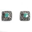 Marcasite with Blue-Green Turquoise Earrings, Size: 16mm