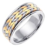 14K Two Tone Gold comfort fit Flatten Twist Braided Women's Wedding Band