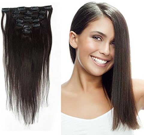 Crazy Queen Remy Human Virgin Hair Staight Hairpieces Wigs Clips in Hair Extensions Full Head 22 colors 22inch 1B# Natural Black