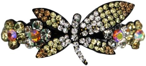 Yellow Rhinestone Dragonfly French Barrette - French Barrette Hair Clip - Rhinestone Studded Hair Accessory