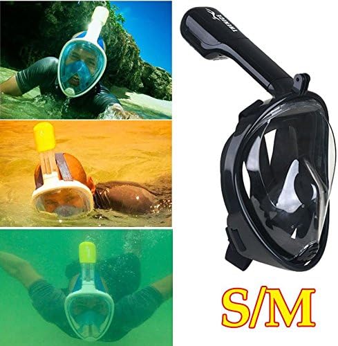 180° View Snorkeling Full Face Dry Surface Diving Mask w/ GoPro Mount S/M Black