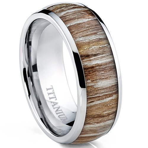 Titanium Ring Wedding Band, Engagement Ring with Real Wood Inlay, 8mm Comfort Fit Sizes 6 to 13