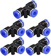 uxcell 5 Pcs 6mm to 6mm T Style One Touch Fittings Push in Quick Connectors