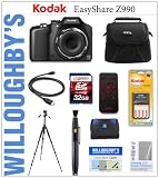 Kodak EasyShare Z990 12 MP Digital Camera with 30x Schneider-Kreuznach Variogon Optical Zoom Lens + Kodak Pocket Digital Camera Remote Control + Deluxe Padded Camera Bag + LEXSpeed 32GB Class 10 SDHC Memory Card + Rechargeable Batteries & Rapid Charger + Sunpack SD Memory Card Reader + Full Size Tripod & Much More! Willoughby's Est. 1898 Deluxe Point and Shoot Bundle