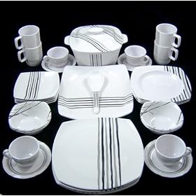 32 pce Superior Quality Black & Grey Melamine Dinner Set