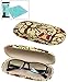 JAVOedge Owl Fabric Print Covered Clam Shell Style Eyeglass Case with Bonus Microfiber Glasses Cleaning Cloth