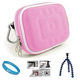 Nylon Pink Durable Camera Case for Olympus XZ-1 Digital Camera + Universal Clear Screen Protector + Blue 6-inch Mini Tripod Stand with Flexible Grip Legs + SumacLife TM Wisdom Courage Wristband