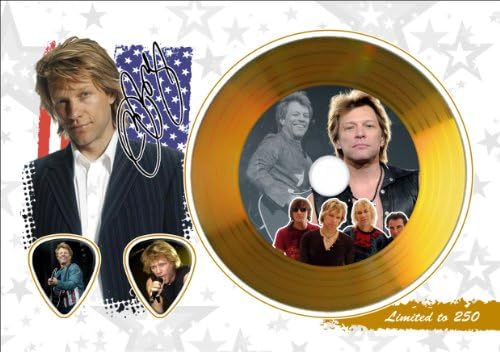 Jon Bon Jovi Gold Disc Display With Guitar Picks