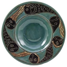 12 MARA Stoneware PASTA Plate SERVING BOWL Abstract FACES Slate DESIGN by CollectibleXchange