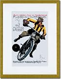 Gold Framed/Matted Print 17x23, Soccer on Motorcycle