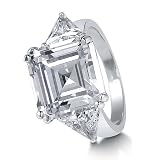 Sterling Silver Ring Asscher Cut Cubic Zirconia 3-Stone Ring 16 ct.tw - Ideal Gift For Mother, For Her, Birthday, Anniversary, Bridal, Wedding, Engagement