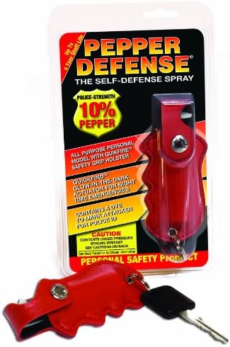 Pepper Defense Premium Self Defense 10% OC Pepper Spray - Max Strength Police Grade Formula - Red Quick-Fire Finger Grip Holster - 4-Year Shelf Life Guarantee