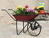 Antique Red Metal Wheelbarrow