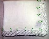 Bk681, Knitted on Hand Knitting MachineVery Soft White Cotton Blanket Trimmed with Satin Rose Buds