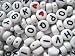 7mm White Round Alpha Beads - Black Letters - 250pc
