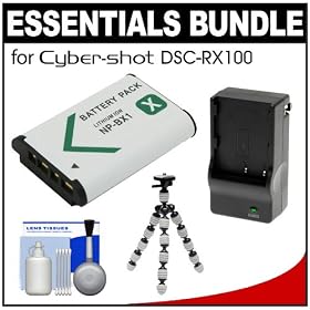 Essentials Bundle for Sony Cyber-Shot DSC-RX100 Digital Camera with NP-BX1 Battery & Charger + Flex Tripod + Cleaning Kit