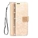 Cellularvilla S6 Active Case, [Stand Feature] Flower Texture Wallet Case [Diamond Jewel] Premium [Bling Luxury] PU Leather Flip Cover [Card Slots] for Samsung Galaxy S6 Active G890 (Golden Bling)