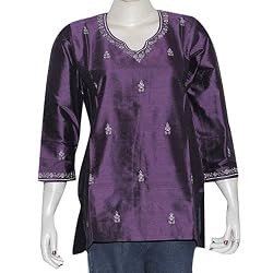 Kurti Purple Womens Tops Clothing from India Fashion for Summer Embroidery Size S