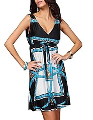 Sexy V-neck Floral Print Polyester Summer Sleeveless Tunic/Midi Dress 