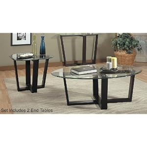3PC Black Metal Base Oval Coffee Table & 2 Occasional Side/End Tables Set