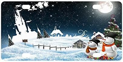 Merry Christmas Cute Snowman Strong And Durable Aluminum Car Metal License Plate Frame for Women/Men Four Holes Tag 12" X 6"