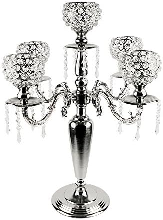 5 Arm/Branch Crystal Candelabra with Tea Light Holder