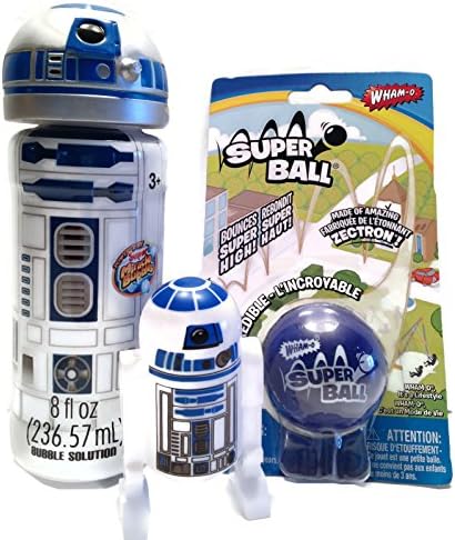 Star Wars R2D2 Robot Bubble Bouncing Trinket Outdoor Activity Bundle - 3 Items: One R2D2 Robot Blowing Bubbles Character Figure, One R2D2 Trinket Treasure Box, One Blue Super Wham-O Ball