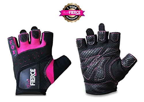 Womens Weightlifting Gloves in Black or Pink plus *FREE* Padded Figure 8 Lifting Straps for Powerlifting and Heavier Weight plus *FREE* Fox Fierce Fitness Workout for Women Ebook