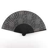 Japanese Silk Handheld Fan, Black with Swirls and Patterns HF205B