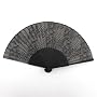 Japanese Silk Handheld Fan, Black with Swirls and Patterns HF205B