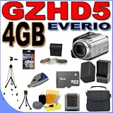 JVC Everio GZ-HD5 60GB Hard Drive HDD 3CCD Camcorder with 10x Optical Zoom PLUS 4GB MicroSD Memory Card - Extra Rechargeable Battery - Rapid External Charger - 3 Piece Filter Kit - Full Size Tripod - GZHD5 BigVALUEInc Accessory Saver Bundle + MORE