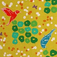echino canvas Kokka fabric flower birds yellow Japan (Sold in multiples of 0.5 meter)
