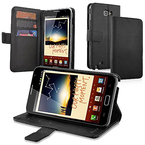 Everydaysource Compatible With Samsung Galaxy Note N7000 /LTE SGH-i717 (with Card Holder Slot) Black Leather Wallet Case