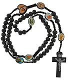 Carved Black Color Wooden Rosary with Photographs