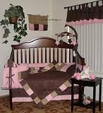 Soho Pink and Chocolate 10-pc Crib Bedding Set with Musical Mobile