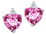 2.14 cttw Heart Shape Created Pink Sapphire and Genuine Diamonds Earring Studs