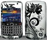 Black Flowers Hard Snap On Case Cover Faceplate Protector for Blackberry Bo ....