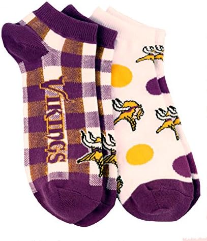 NFL Minnesota Vikings Women's 2 Pair Low Cut Plaid & Polka Dot Socks