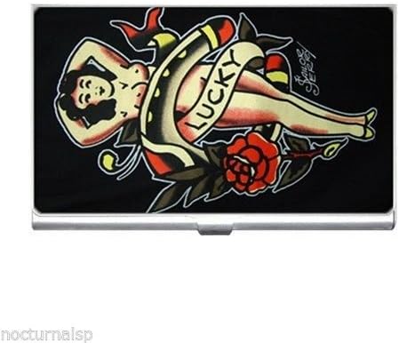 New Lady Luck Tattoo Business Card Holder Case Aluminum