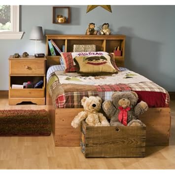 South Shore Amesbury Kids Twin Wood Captain's Bed 3 Piece Bedroom Set in Country Pine