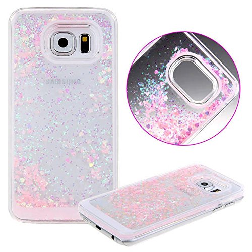 S7 Edge Quicksand Case, Pansonite Fashion Creative Design Flowing Liquid Floating Luxury Bling Glitter Sparkle Love Heart Hard Case for Samsung S7 Edge (Pink)