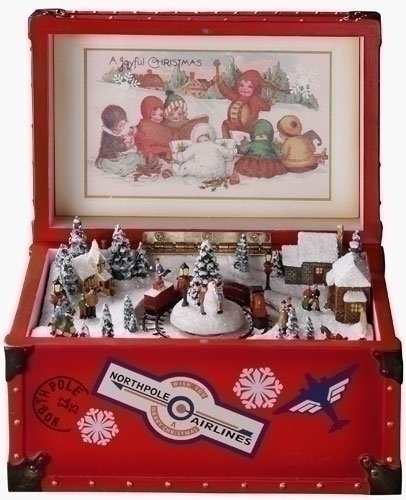 Amusements Retro Animated Vintage Red Trunk Christmas Music Box