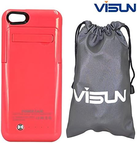 Visun 2200mAh Slim External Rechargeable Backup Battery Charger Charging Case Cover with Pop-Out Kickstand and Visun Waterproof Bag for iPhone 5 5C 5S (Pink)