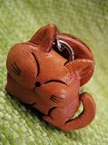 Plain Brown Cat Key chains * SLEEPING *VANCA Craft Petit Mini Mascot Leather Japanese