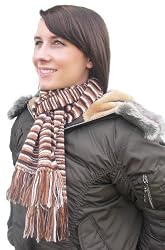 Handmade Alpaca Natural Fiber Scarf - Mocha Stripes (Long)