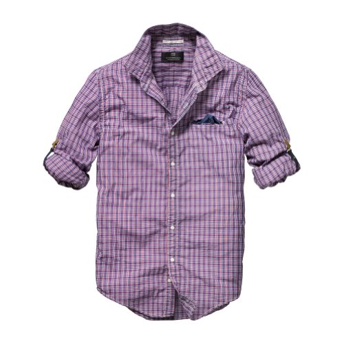 Scotch & Soda - Mens Plaid Shirt with Roll Up Sleeves Purple XX-Large
