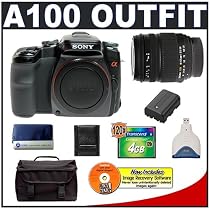 Sony Alpha A100 10.2MP Digital SLR Camera + Sigma 18-125mm f/3.5-5.6 DC Zoom Lens + Transcend 4GB 120X CompactFlash Card + USB Card Reader + Spare Replacement Battery for Sony NP-FM55H + Deluxe SLR Gadget Bag