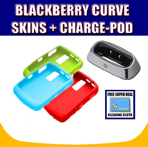 Blackberry Curve 8300 8310 8320 8330 Charging Pod + 3 Skins Accessory Kit with Exclusive FREE Complimentary Super Deal Micro Fiber Cleaning Cloth